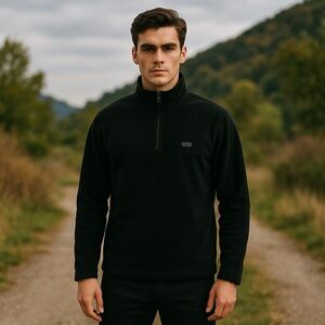 RAINS‎ Fleece Quarter Zip Men’s Black NWT Warm Soft Minimalist Modern GIFT XL